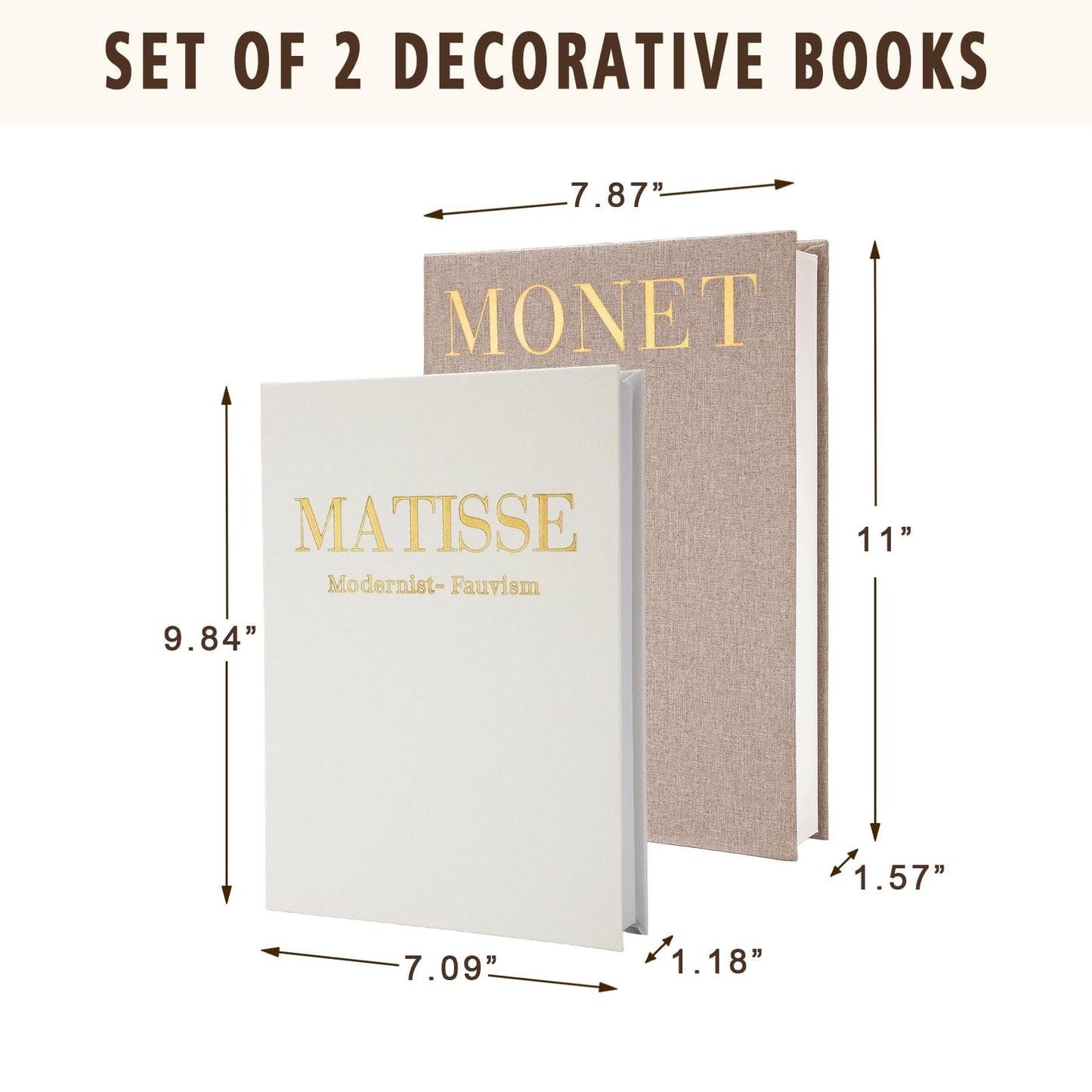 RolenBox Decorative Books for Home Decor, Coffee Table Decor with Linen White Books Stack Bookshelf, Fake Book Double as Libros Decorativos and Photo Storage (2 Piece Set)