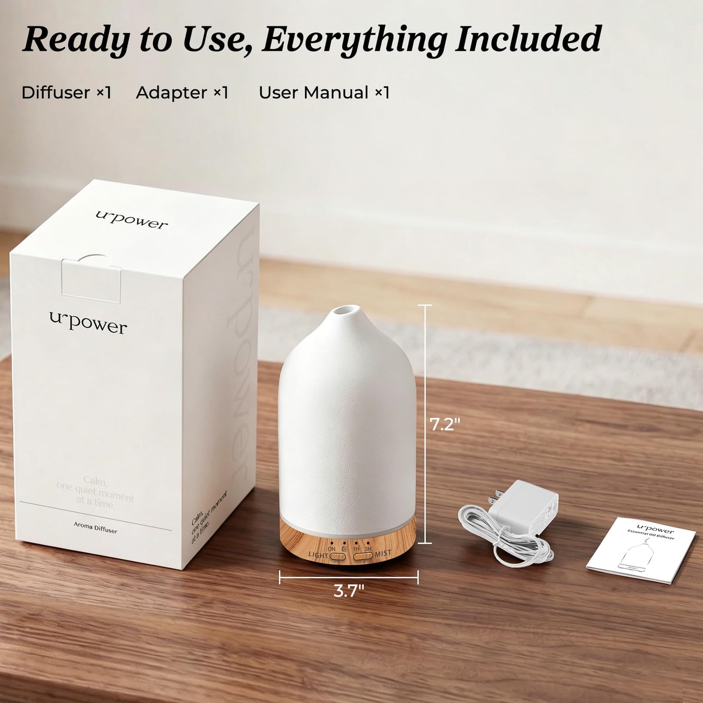 URPOWER 180ML Ceramic Essential Oil Diffuser, Ultrasonic Aromatherapy Diffuser with 7-Color Lights, Auto Shut-Off, Quiet Oil Diffuser for Bedroom, Home Office