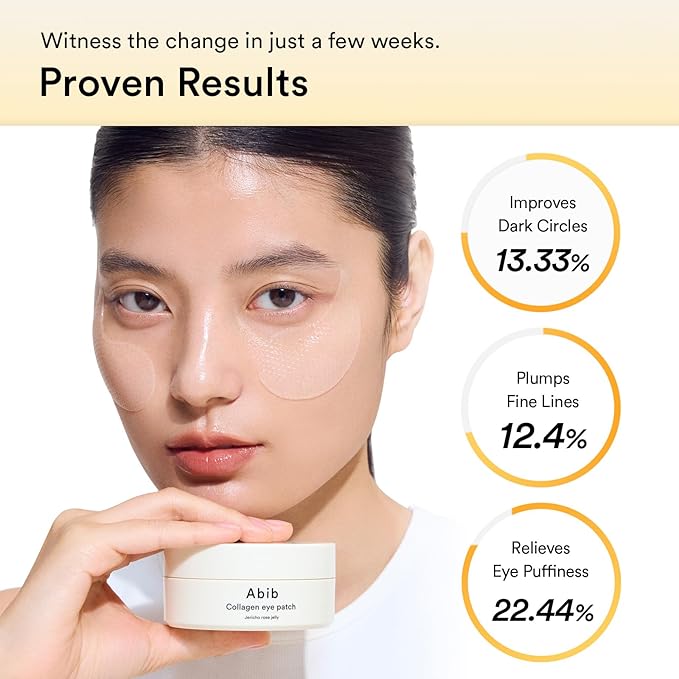 Abib Collagen Eye Patch Jericho Rose Jelly 60 Patches, Korean Under Eye Patches for Puffy Eyes and Dark Circles, Anti-Wrinkle, Collagen, Caffeine, Niacinamide, Ceramide, Antioxidant, Skin Care