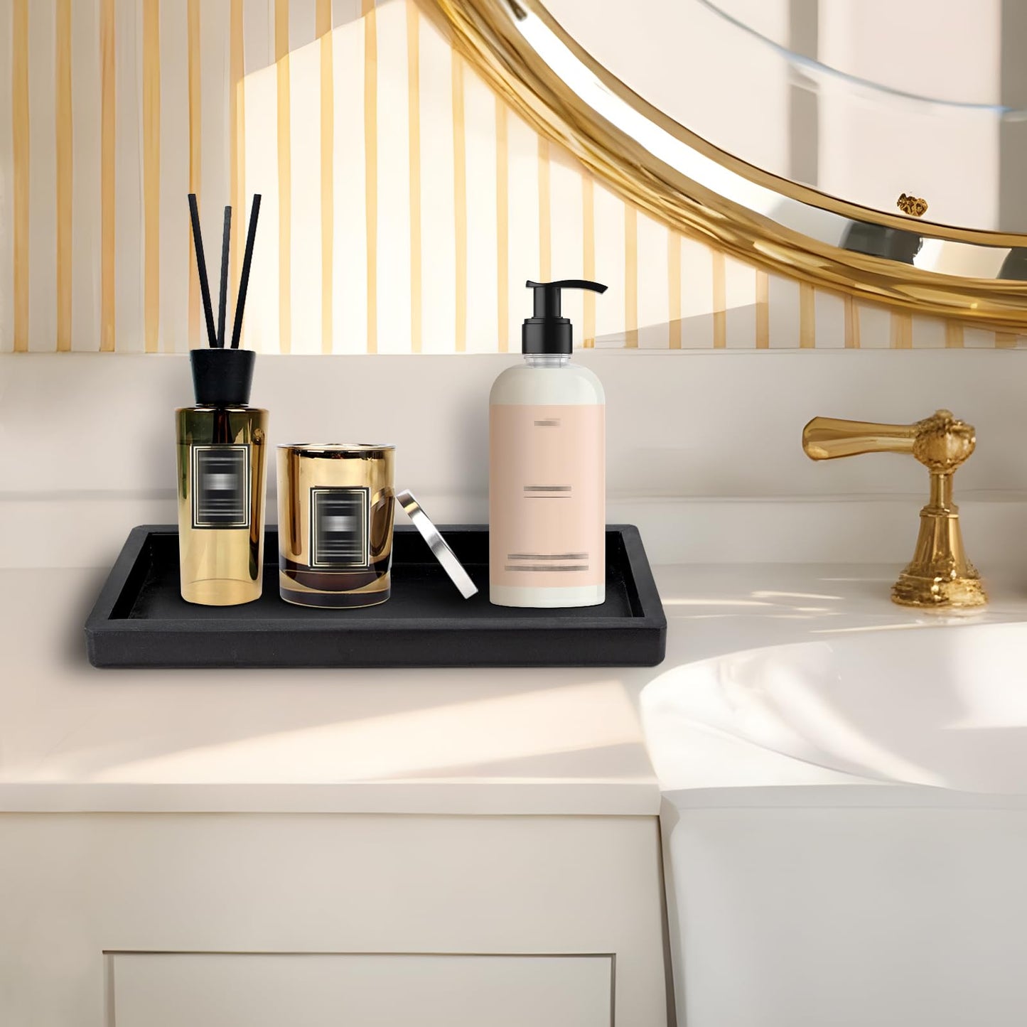 MAONAME Black Bathroom Vanity Tray, Rustic Long Narrow Tray, Rectangle Farmhouse Wood Trays, Countertop Organizer Trays for Candle, Perfume, 15.7" L x 6.8" W