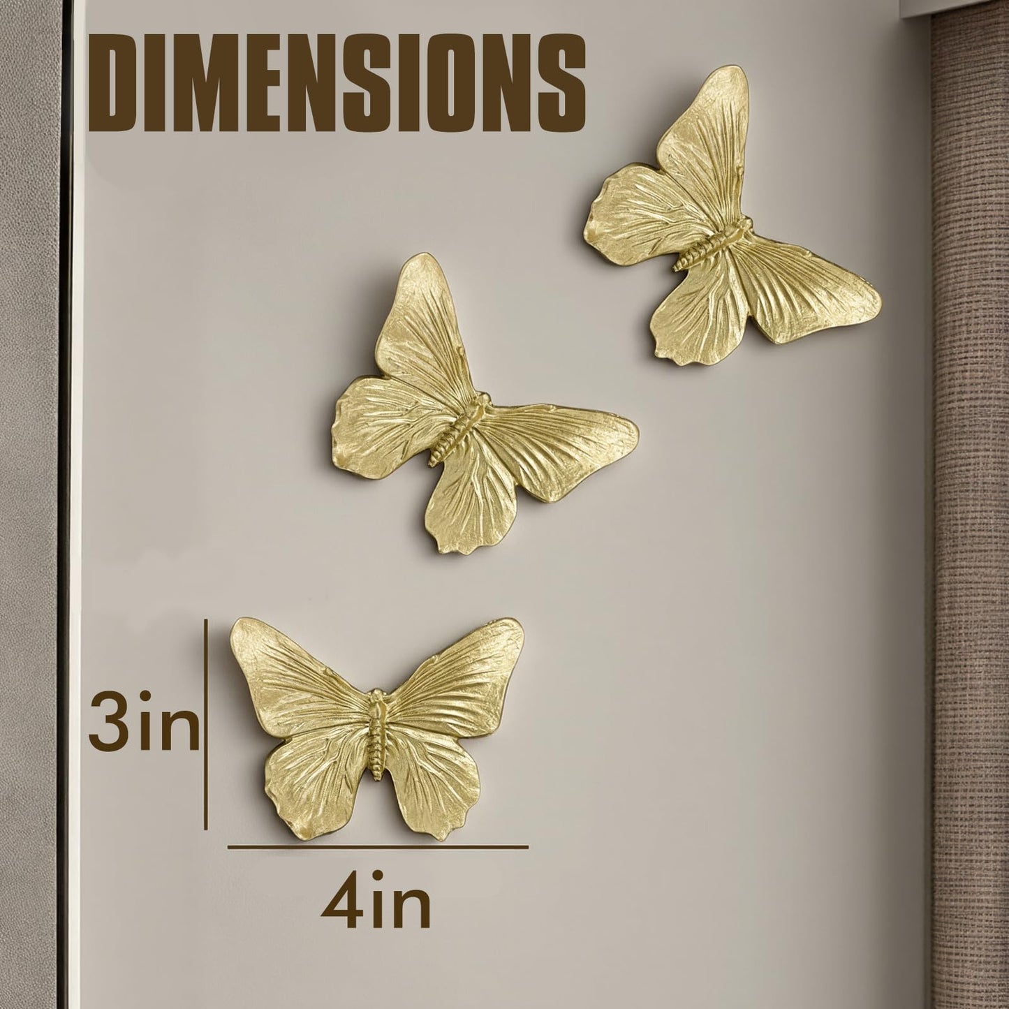 GUSFREUD 3D Butterfly Wall Decor Set – Resin Wall Decor for Living Room, Bedroom, Bathroom, Dining Room, Outdoor and Gallery Walls - Antique Gold - Set of 3