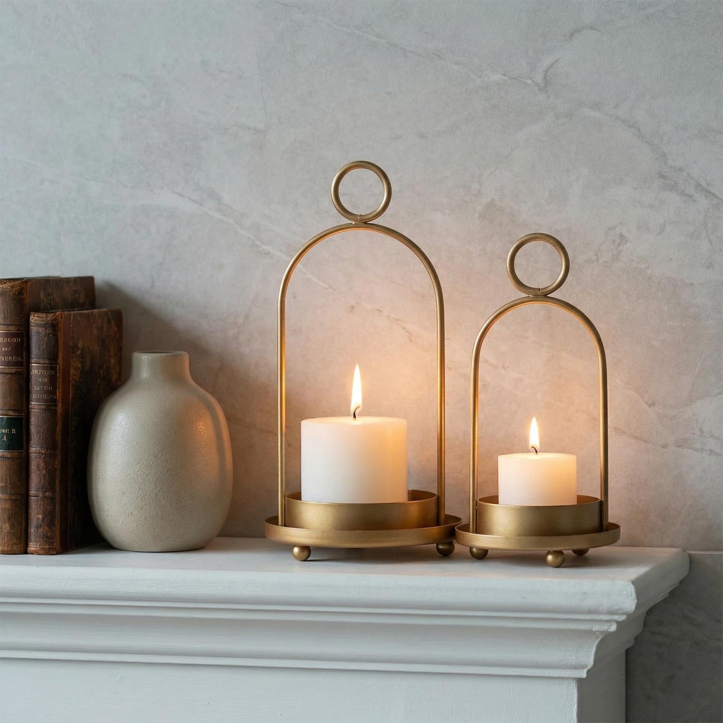 GYKLE Set of 2 Candle Lantern, Candle Holders with Glass Dome 10" & 7.87"