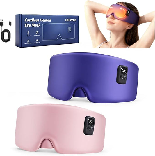 Heated Eye Mask for Dry Eyes, Cordless Warm Eye Compress 120-Min Battery, FSA - HSA Eligible, Eye Strain Relief, Washable Silk Travel Eye Mask with Extra Cover for Better Sleep (Pink & Purple)