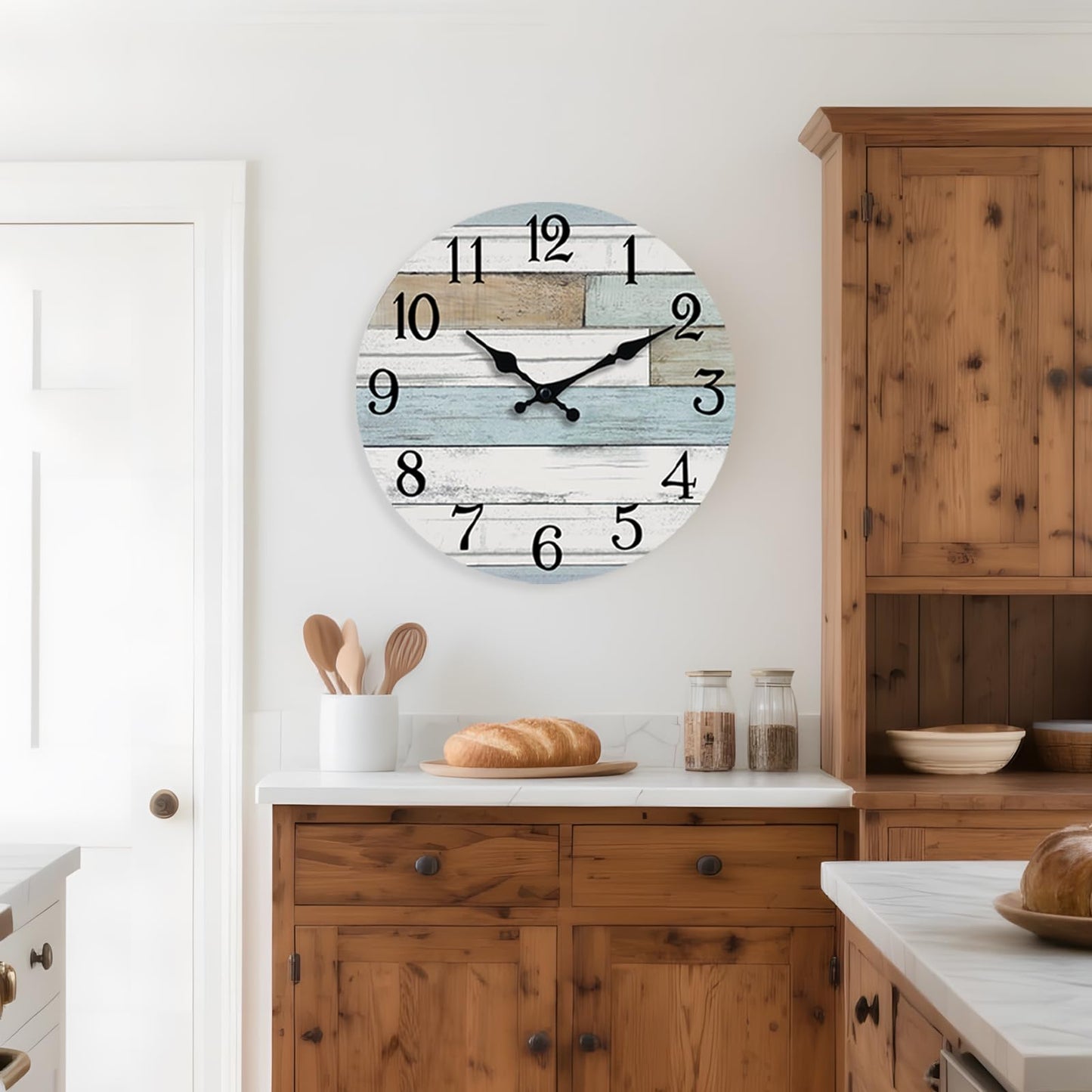 KECYET Wall Clock Battery Operated 18 Inch Large Silent Non Ticking Coastal Design Country Rustic Retro Decorative for Bathroom Kitchen Living Room Bedroom