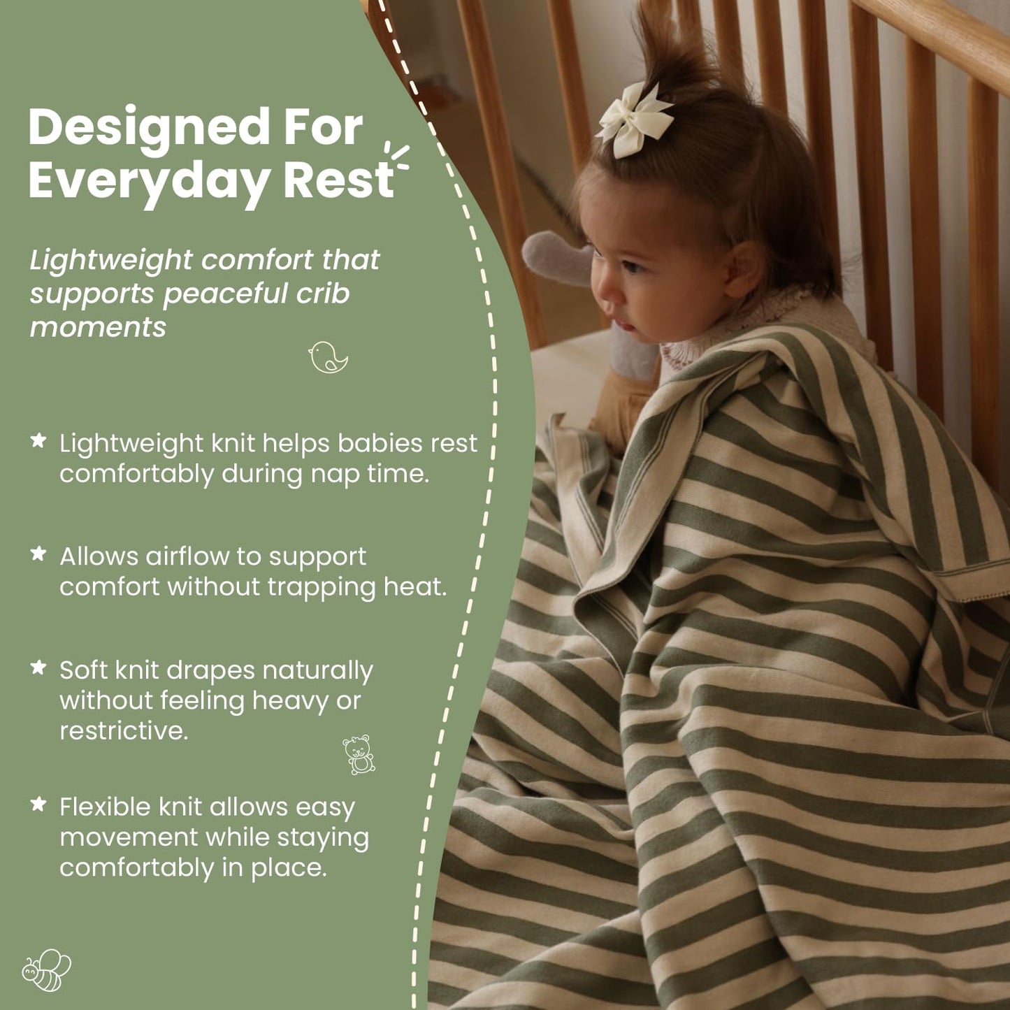 Little Dedi Amelia Organic Cotton Baby Blanket 30x40 in, Earth Ivory – GOTS Certified, Soft Knit for Crib & Stroller, Breathable Swaddle for Newborns, Machine Washable