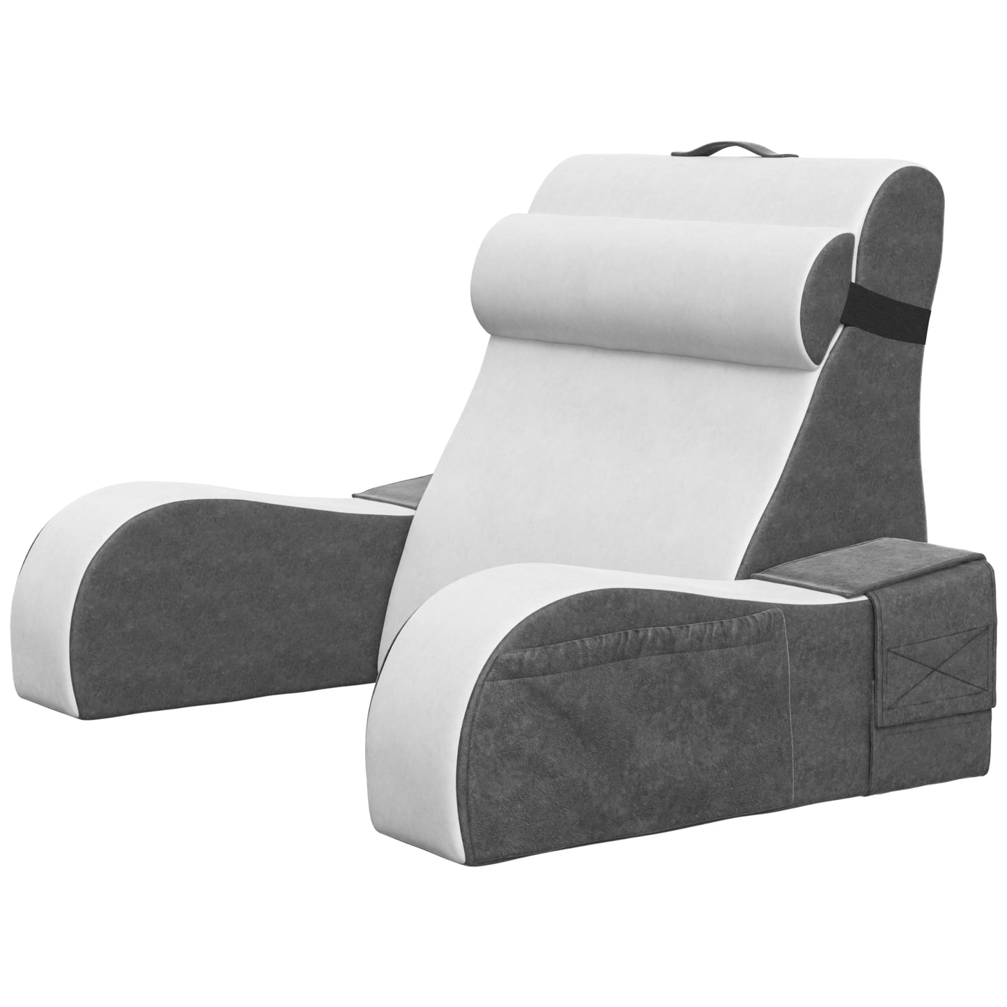 Kölbs Wedge Reading Cushion, Back Pillow for Bed Sitting Up, Cushion with Arms for TV Book Gaming Dorm Rooms, Backrest (Grey/White, Standard)