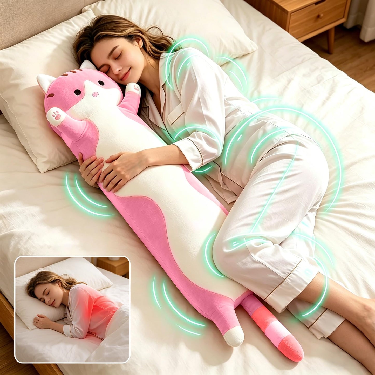 shangman Lovely Plush Cat Doll Cute Cartoon Soft Stuffed Kitten Long Throw Sleeping Pillow Doll Toy Gift for Kids Girlfriend Multiple Size (Pink,50cm/19.6in)