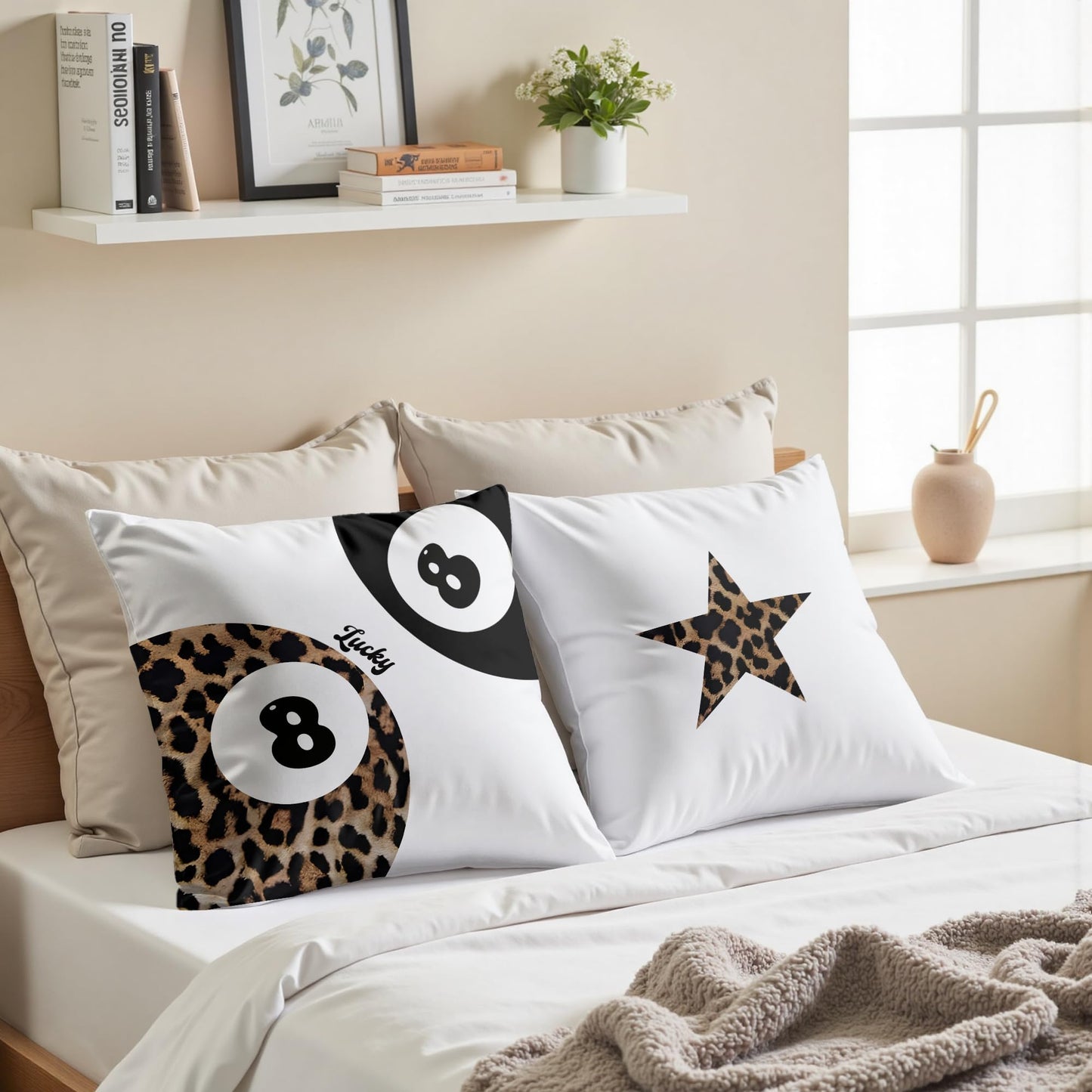 GTYNU Trendy Funky Cheetah Y2K Luck 8 Ball Pillow Covers 18x18 Set of 2,Leopard Star Decorative Pillowcases,Cheetah Throw Pillow Covers for Couch Sofa Bed Home Room Decor