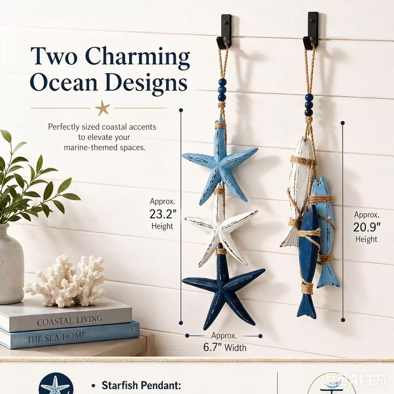 Lighted Coastal Wooden Fish Wall Decor for Bathroom Porch Beach House