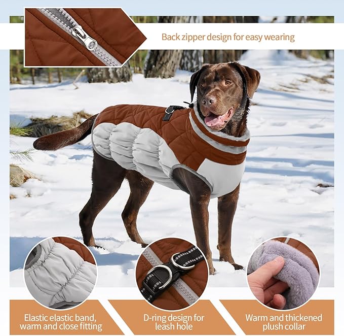 OUOBOB Dog Winter Jacket Cozy Reflective Waterproof Windproof Warm Pet Garment,Comfortable Cold Weather Fleece Apparel Outfits with Zipper Closure for Small Medium Large Dogs Puppy Walking,XX-Large