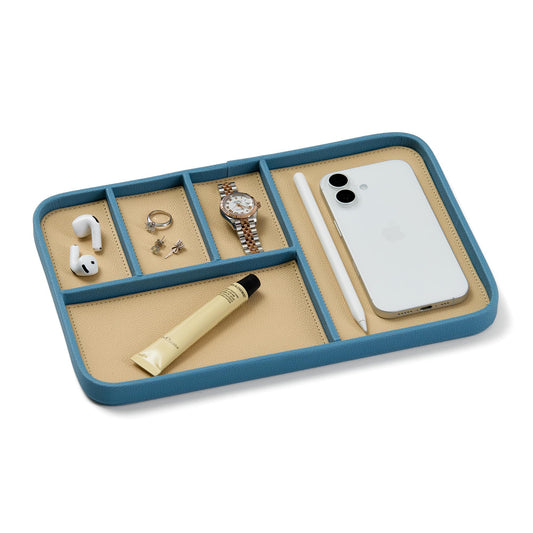 Nordik Leather Valet Tray - Nordik Blue - 11.8x7.9 Inch Large-Sized Vegan Leather Tray - Stylish Nightstand Organizer for Men - Modern Bedside Caddy - EDC Catchall for Keys Watch Wallet Jewellery