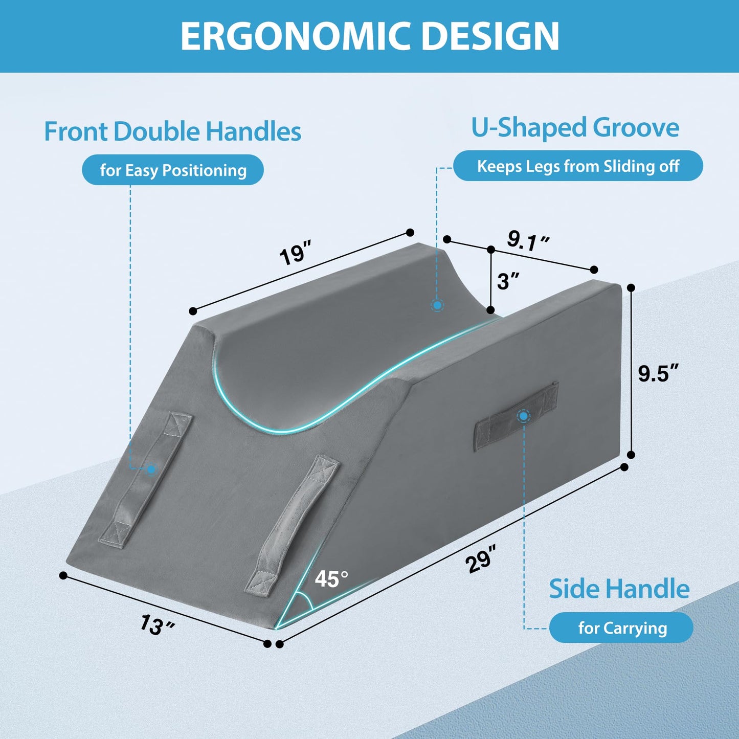 MEGCXIT Leg Pillow Elevation Blood Circulation, Wedge Pillow for Legs Swelling, Knee Pillow Wedge Post Surgery, Leg Elevation Pillows for After Surgery, Memory Foam Foot Leg Elevating Pillow, Grey