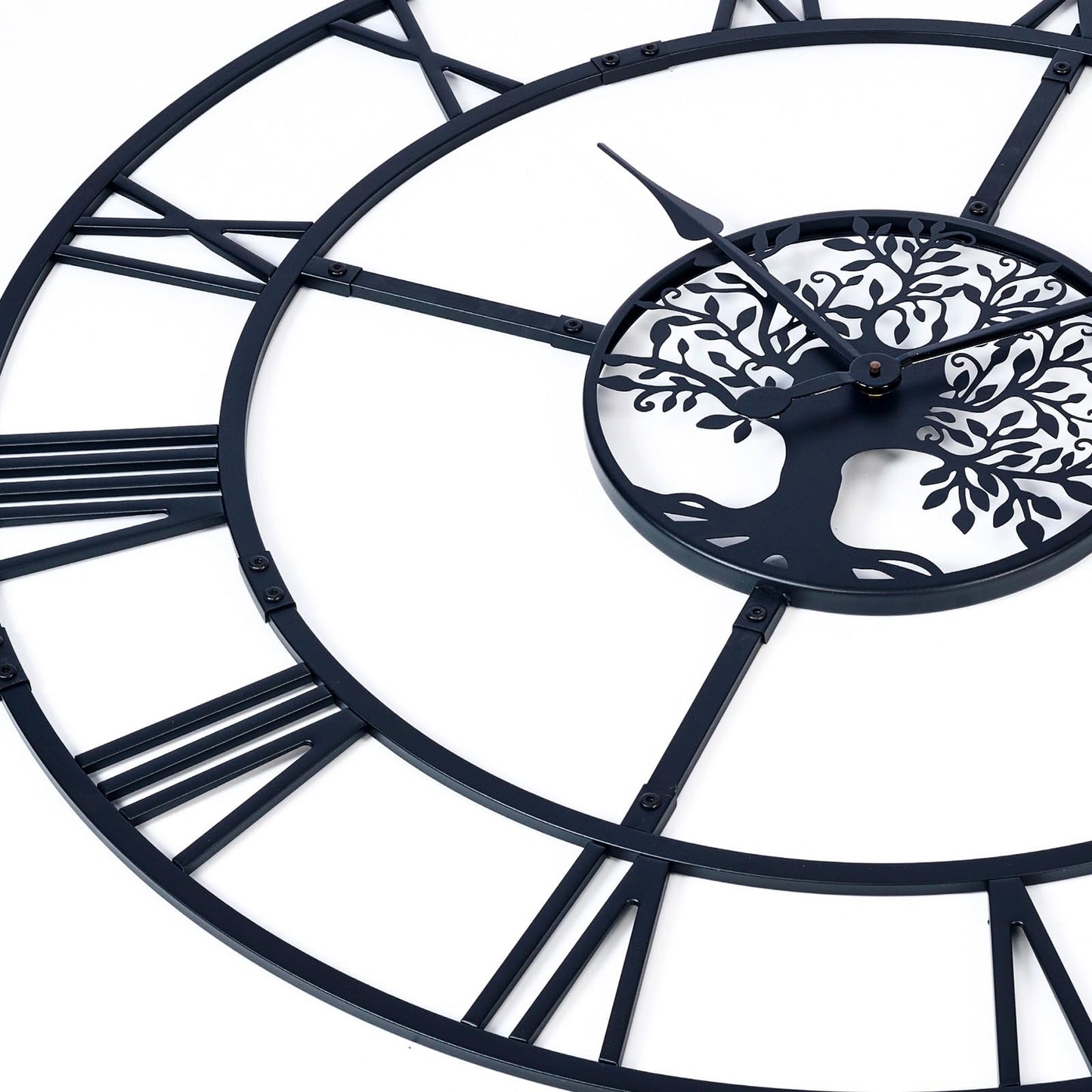 Ohweog 40 Inch Large Wall Clock for Living Room(Quick Assembly) – Black Metal Clock with Nature-Inspired Tree Design, Silent Non-Ticking, Battery Operated Roman Numeral Wall Clock for Home Decor