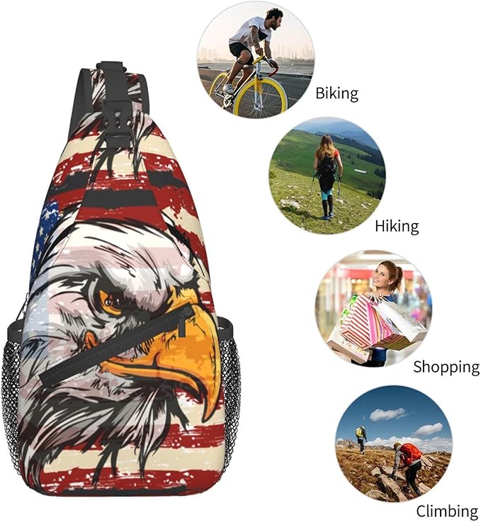 American Flag Sling Bag Multipurpose Crossbody Sling Backpack Travel Cycling Hiking Shoulder Bag For Women Men