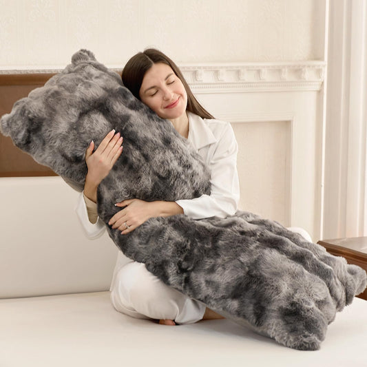 ZonLi Fluffy Body Pillow for Adults, Fuzzy Faux Fur Long Pillow with Shredded Memory Foam, Adjustable Support for Side Sleepers, Gifts, 20 x 54 Inch, Dark Grey