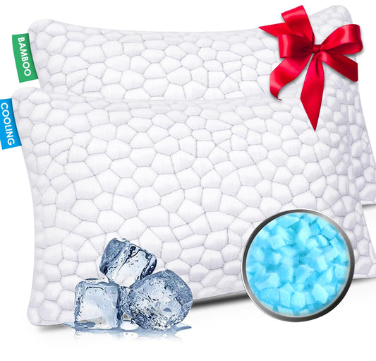 Cooling Pillows King Size Set of 2, CertiPUR-US Shredded Memory Foam Pillows,Soft Yet Supportive Pillow for Sleeping, Cool Pillow for Hot Sleepers,Adjustable Firm Pillow for Side,Back,Stomach Sleepers