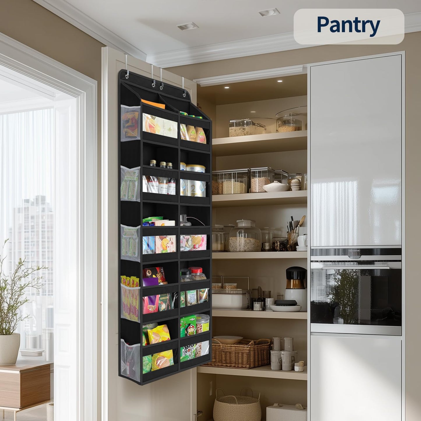 Yecaye 5-Tier Over The Door Organizer Dual-Column, 80lbs Load Over the Door Storage of 10 Compartments, Heavy Duty Extra Large Door Organizer Hanging for Bedroom Nursery Bathroom Pantry, Black, 1 Pack