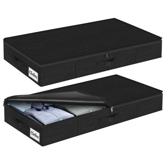 Under Bed Storage Container Bins 2 Pack, 4.5 Inch Slim Low Profile Underbed Clothes Storage Organizer for Dorm & Home, Use for Blanket and Toy Storage Box W/ Sturdy Bottom/Sides, Foldable Thick Fabric