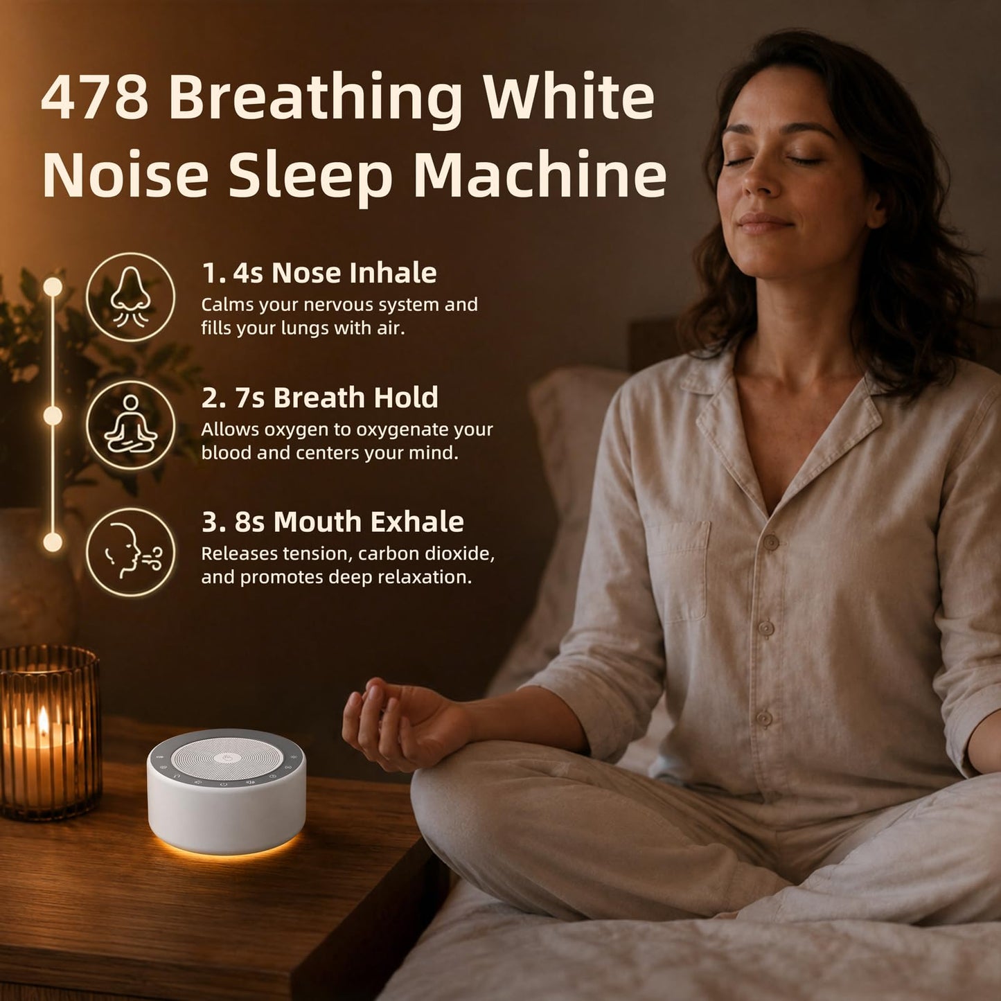 Kipcush White Noise Machine for Baby & Adults, 30 Soothing Sounds, Soft Non-Glare Nursery Lamp, 8 Color Night Lights, Memory Function (Angel V1 White, Standard)