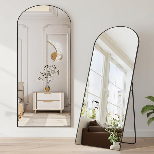 NEWBULIG Arched Mirror Full Length, 64"x21" Full Body Floor Mirrors with Shatter-Proof Glass, Upgraded Standing Wall Mirror, Hanging or Leaning, with Stand Aluminum Alloy Frame for Home Decor, Black