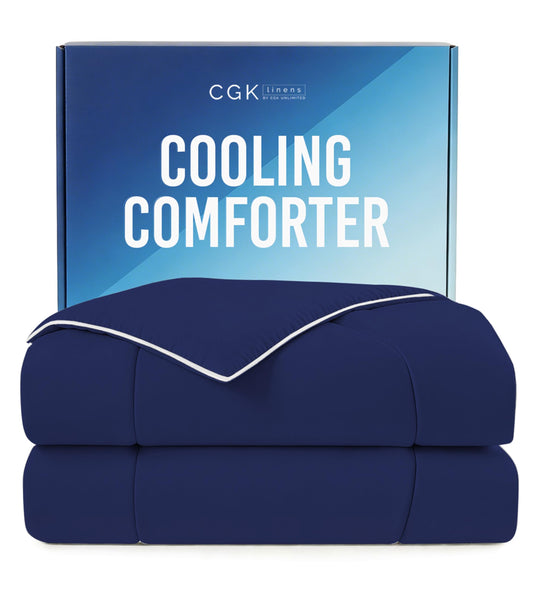 Cooling Comforter Full/Queen Size - Cooling Blanket for Hot Sleepers and Night Sweats - Summer Comforter for Full & Queen Size Beds - Soft, Comfy, Breathable Cold Blanket for Sleeping - 90x90 (Navy)