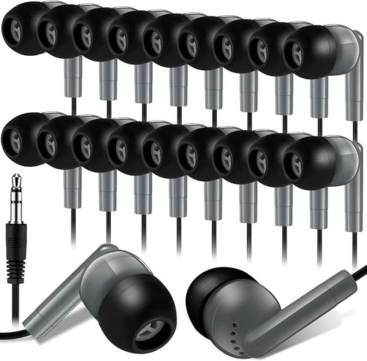 Kanayu 100 Pack Wired Earbuds Bulk for Classroom Ear Headphones Wired Basic Student Earbuds No Microphone with 3.5MM Jack for Class Laptop School Library, Individually Bagged (Gray)