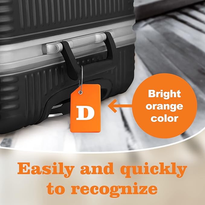 Gostwo 2 Pack Silicone Luggage Tags for Suitcases, 26 Initial Letter Baggage Labels Handbag School Bag Suitcase Instrument Tag with Stainless Steel Loop(Orange)(Letter D)