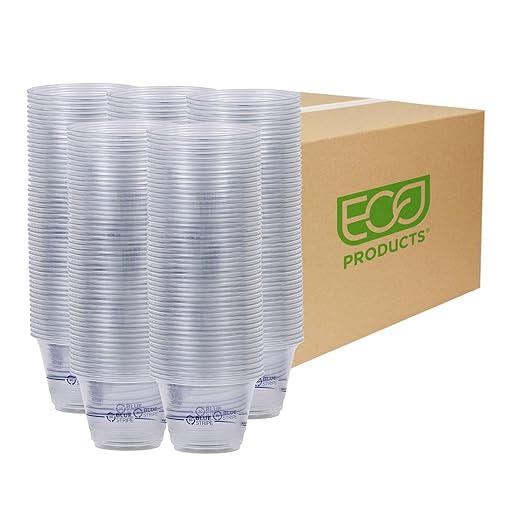 Eco-Products BlueStripe Recycled 9oz Plastic Cups, Case of 1000, Made from 30% Post-Consumer Recycled Plastic Bottles, Recycled PET (rPET) For Cold Drinks & Snacks, Clear For Visibility
