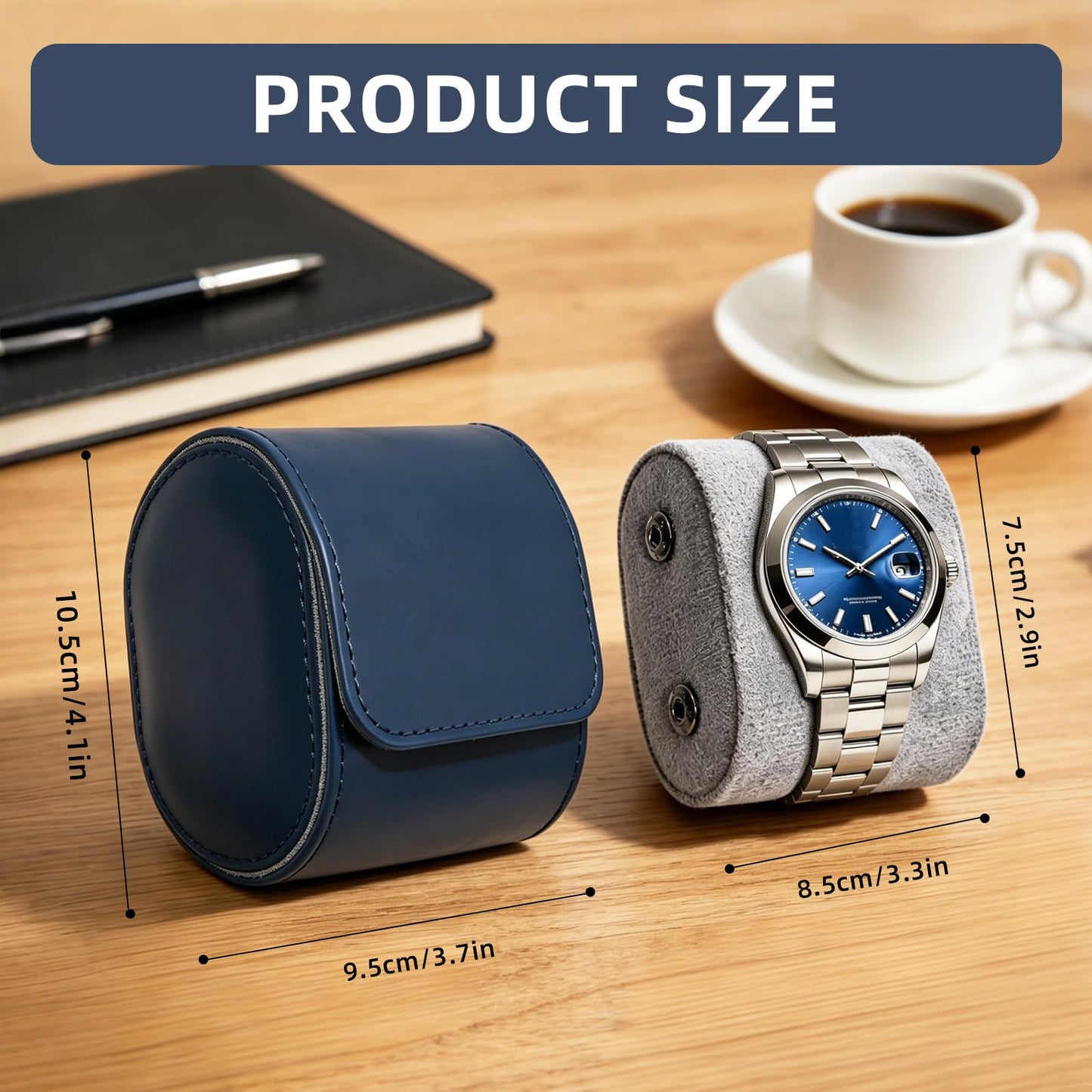 POKOTO Watch Travel Case for Men and Women, Luxury Leather Portable Watch Box Organizer for Home Storage, Travel and Display (Sapphire Blue, 1 slot)