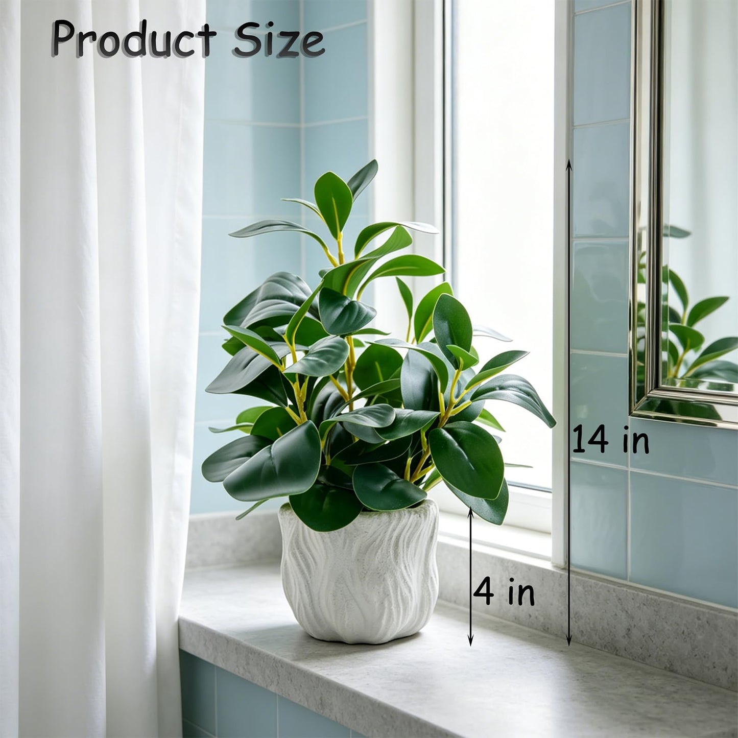 14" Artificial Potted Plant with Thick Leaves in White Textured Pot