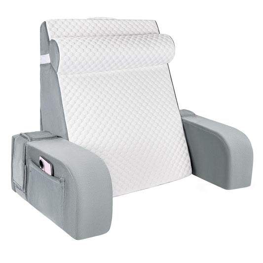 LEBENGURU Reading Pillow for Sitting in Bed Adult, Back Support Pillow with Detachable Headrest & Armrests for Watching TV in Floor,Bed Chair Backrest Pillow for Working/Relaxing/Gaming