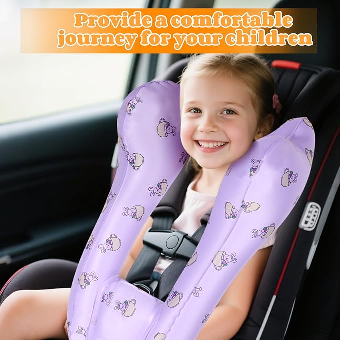Inflatable Travel Neck Pillow for Kids, Fast Inflation, Portable and Foldable Kids Travel Pillow, Comfortable Travel Pillow for Airplane, Car, Train–Fits Ages 6+ & Under 165 lbs