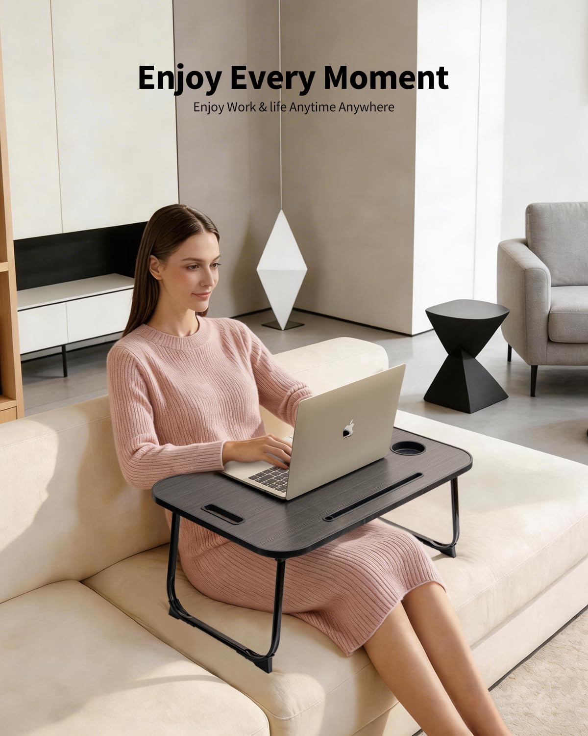 Ruxury Folding Lap Desk Bed Desk Laptop Table Tray, Breakfast Serving Tray, Portable & Lightweight Mini Table for Sofa Couch Floor - Black