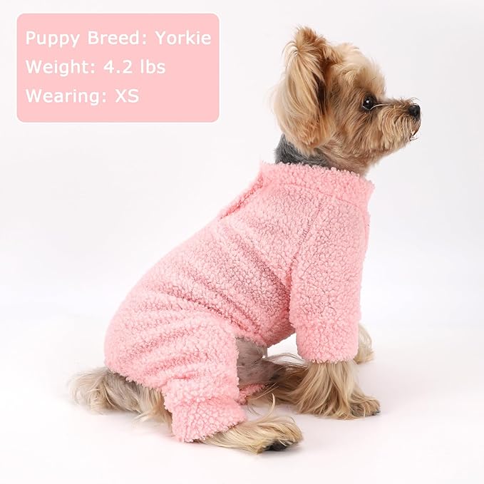 Dog Sweaters for Small Dogs Winter Dog Pajamas Sized Dogs Boy Girl Fleece Pet Clothes Puppy Outfit 4 Legs Jumpsuits for Chihuahua Yorkie Cat Apparel (Pink, X-Small)