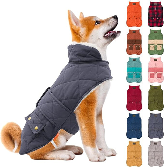 KYEESE Dog Coat Windproof Dog Coats for Small Dogs Soft Pet Sweater for Cold Weather Warm Pet Winter Puffer Coat with Leash Hole Thick Cat Clothes with Pocket Waterproof Dogs Jacket with Fleece Lined
