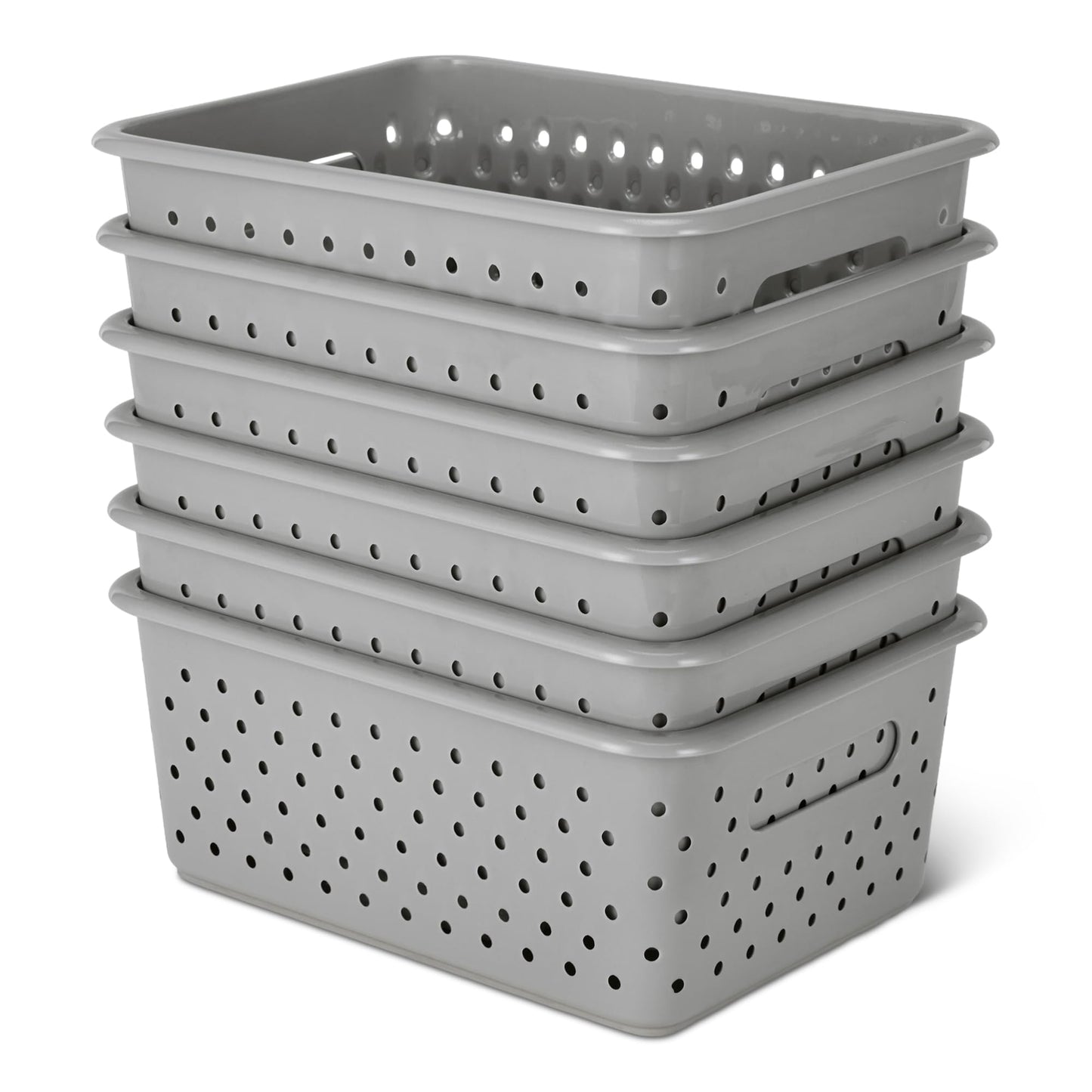 Amazon Basics Decorative BPA-Free Plastic Storage Baskets, 9.9 x 7.4 x 4.16, Grey, Pack of 6