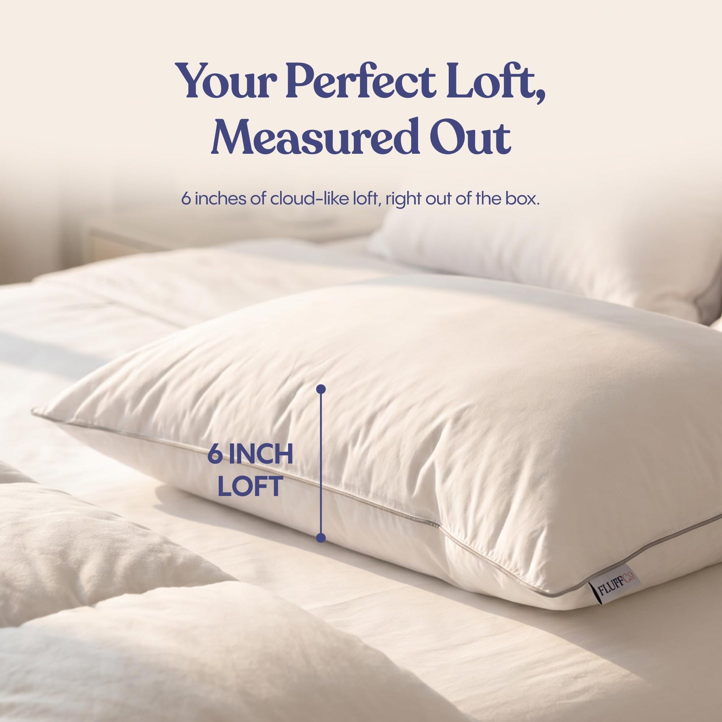 FluffCo Zen Fluff™ Down Alternative Bed Pillow - Luxury Hotel Quality - 300 TC Cotton Shell - Pillows for Side, Back, and Stomach Sleepers - Made in USA - Standard/Queen Size 20" x 28", 1-Pack, Soft