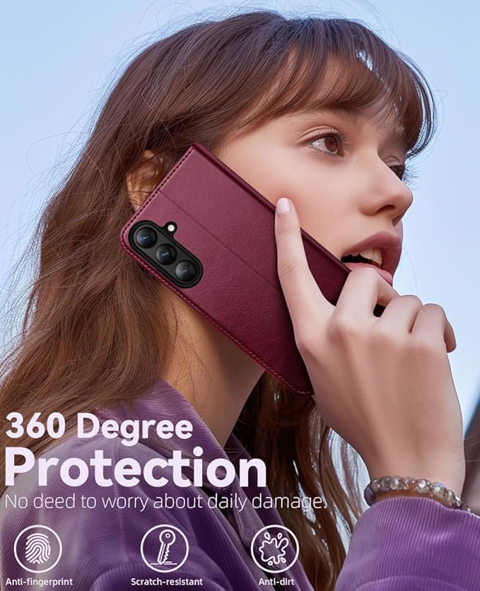 OCASE Compatible with Galaxy S25 Wallet Case, PU Leather Flip Folio Case with Card Holders RFID Blocking Kickstand [Shockproof TPU Inner Shell] Protective Phone Cover 6.2 Inch 2025, Burgundy