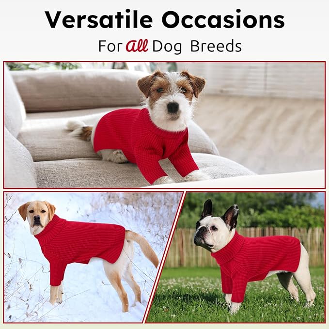 Queenmore Dog Sweater Large Breeds, Dog Christmas Sweater, Turtleneck Knitted Pullover Xmas Doggie Clothes Sweatshirt, Long Sleeve Warm Pet Sweaters, XL Pet Sweater, Red XL