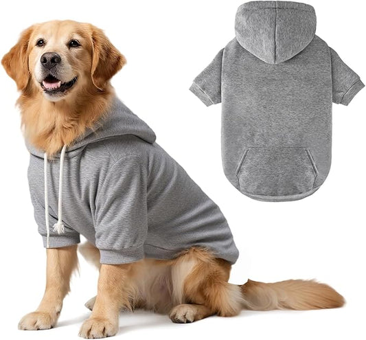 BAOBICUTE Dog Basic Hoodie Soft Dog Clothes Cold Weather Sweaters for Medium Large Dogs Cozy Fabric Warm Sweatshirt with Leash Hole (Grey, XXL (Back: 30.71",Chest:37", Neck: 27.56"))