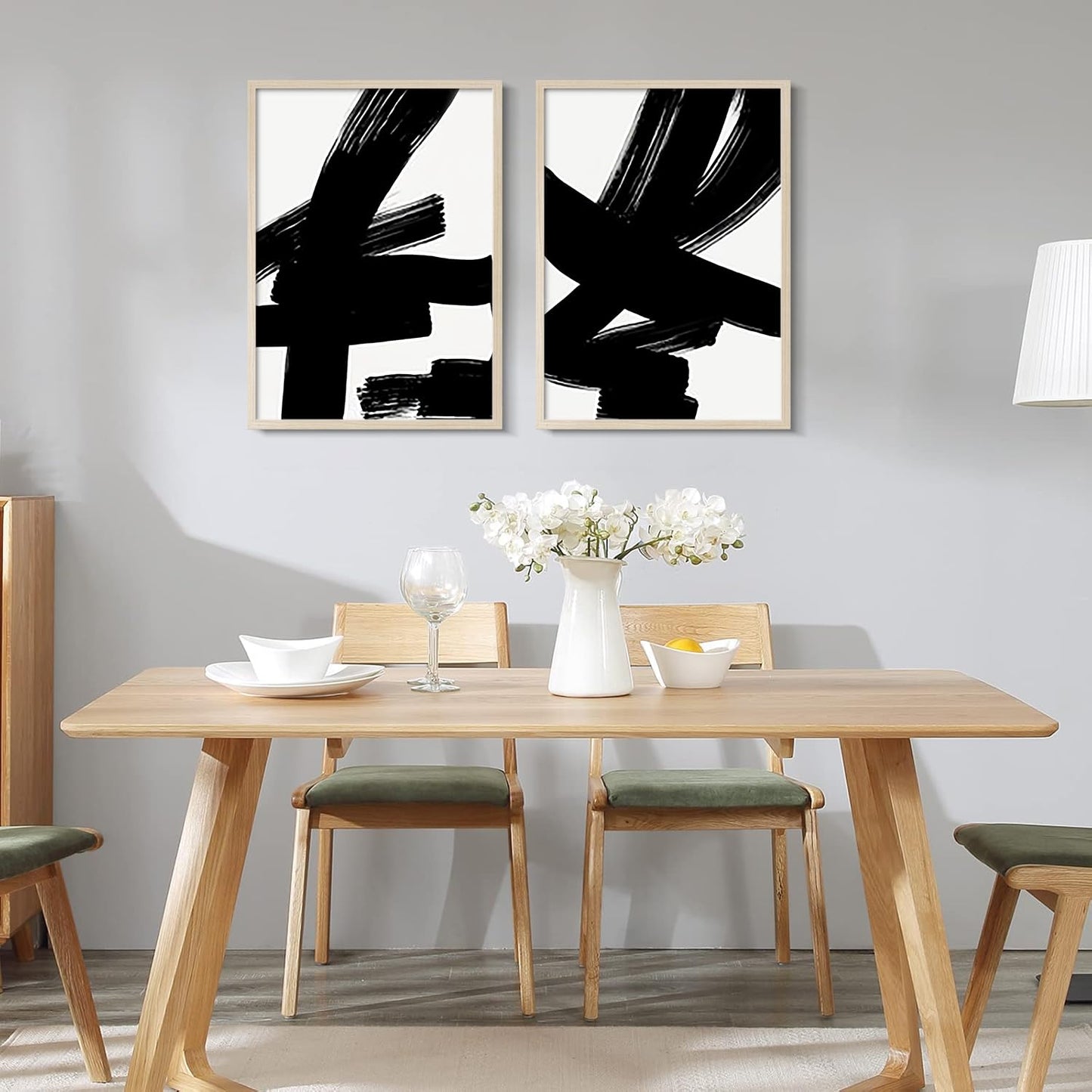 Abstract lines Canvas Wall Art 2Pcs Framed Modern Minimalist Prints Brush Stroke Gallery Picture Posters Living Room Bedroom Office 12x16 Inch Ready to Hang