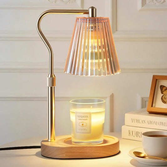 Luxury Brown Candle Warmer Lamp with Timer Dimmer & Height Adjustment, 2 Bulbs, Jar Wax Melts Warmer, Birthday Housewarming Gifts for Her, Bedroom New Home Decor Essential (Gold Colored Logs)
