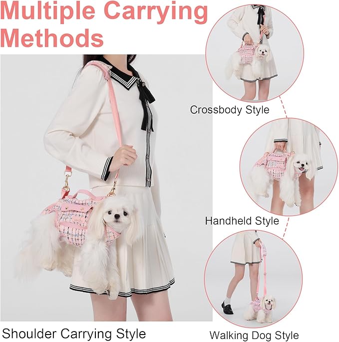 Wakytu Dog Lift Harness Dog Carrier Dog VES Harness Adjustable Dog Leash with Small Puppy Treat Bag（Pink,M）