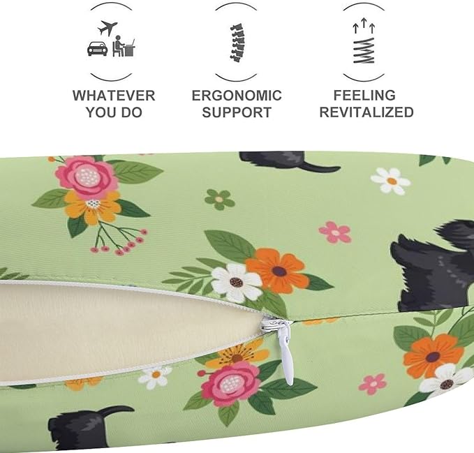 Luxury Memory Foam U-Shaped Neck Pillow Travel Support, Black Scottie Dog U-Shape, Removable Breathable Cover Home Office