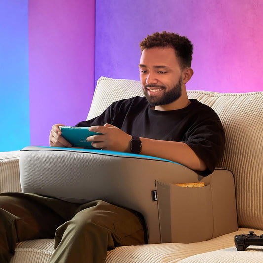 cooloo8 Reading Pillow with Armrests – Extra Large Memory Foam Gaming Pillow for Adult, Lap Desk for Laptop, Arm Rest for Working, Crocheting, Playing Game or Siting in Bed, Floor, Sofa, (Grey)