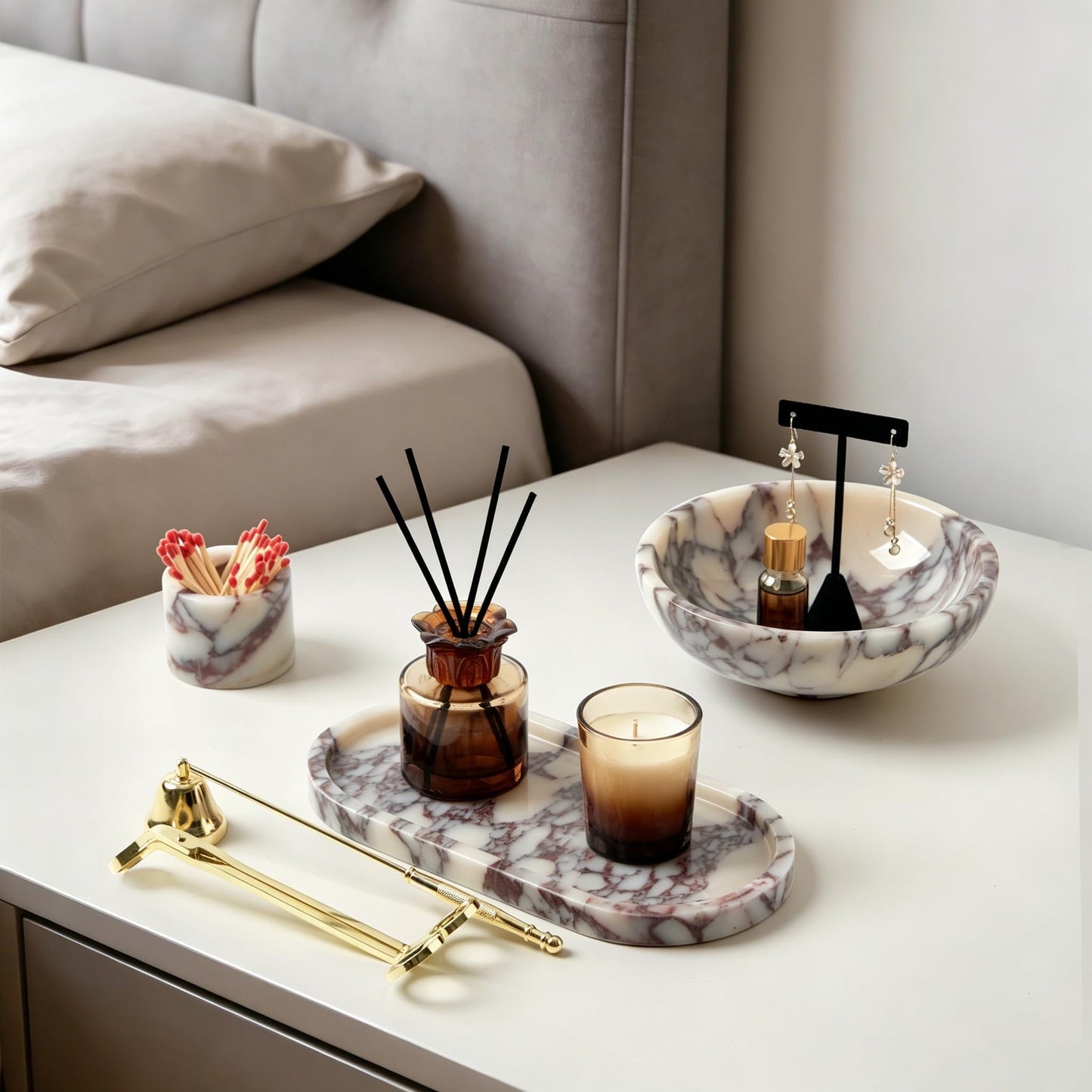 Luxury Natural Oval Marble Tray – 9.8 x 4.9-Inch Calacatta Viola Stone Vanity Tray, Small Catchall Organizer for Jewelry Perfume Keys, Decorative Trinket Tray for Bathroom Coffee Table & Dresser