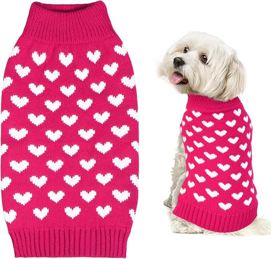 GOYOSWA Valentines Dog Sweater, Dog Valentines Clothes Outfit Knitted Sweaters for Small Medium Large Dogs Pets (Rose Red Heart, Large)