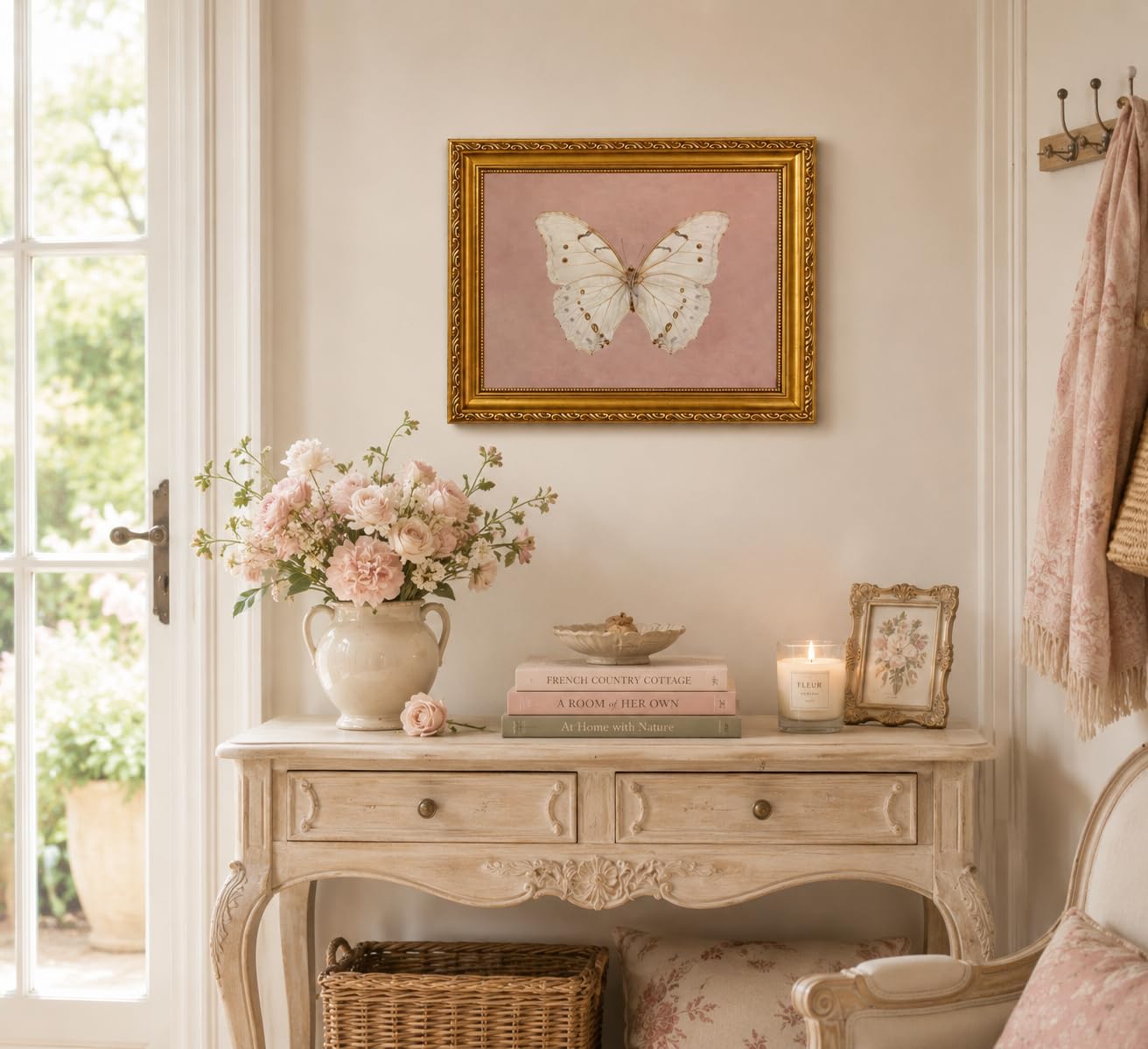 FKRYTYB Elegant Gold Framed Pink Moody Butterfly Wall Art 9x11in