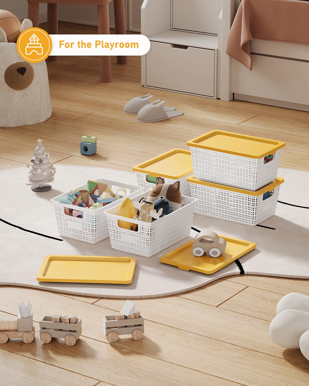 EOENVIVS Storage Bins Bakets with Lids 6 Pack, Stackable Organizer Bins for Small Spaces, Pantry, Closet & Bathroom, Secure Snap Lids, 11x7x5 Plastic Storage Containers for Shelf Organization, White