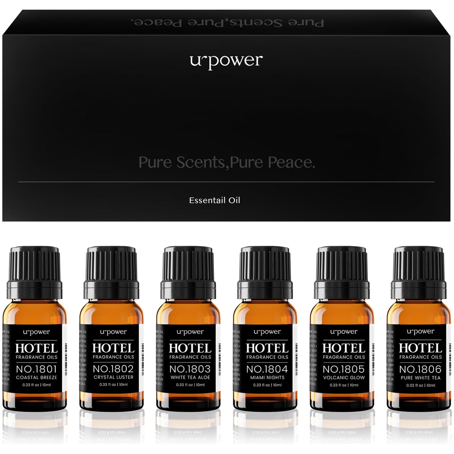 URPOWER Hotel Collection Diffuser Oil - 6 Premium Scents for Diffusers 10ml/0.34 fl oz Essential Oils Set for Diffusers for Home - Inspired by Baccarat Westin My Way Pure White Tea and Other Hotel